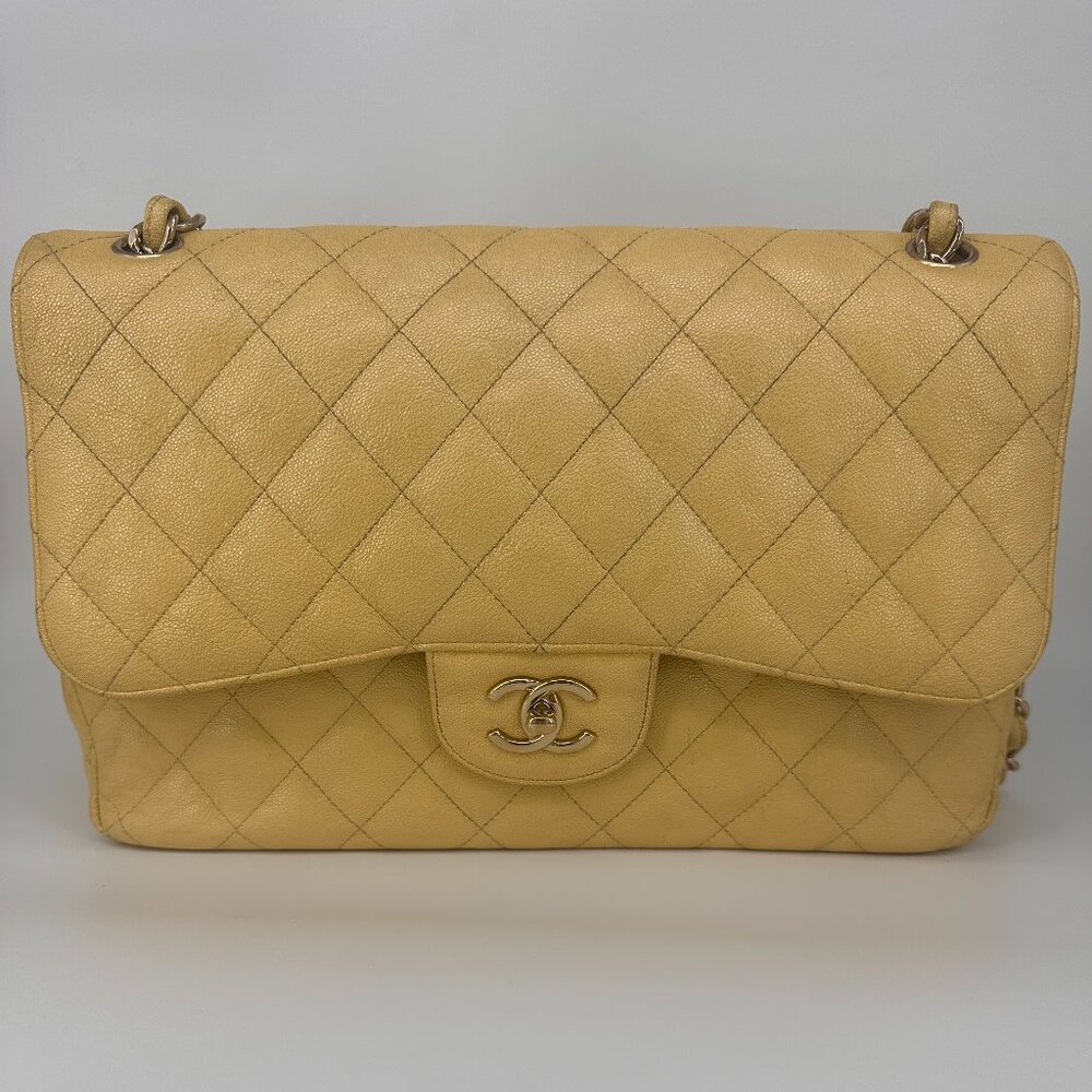 Chanel Yellow Iridescent Quilted Caviar Double Flap Bag - Picture 6 of 11